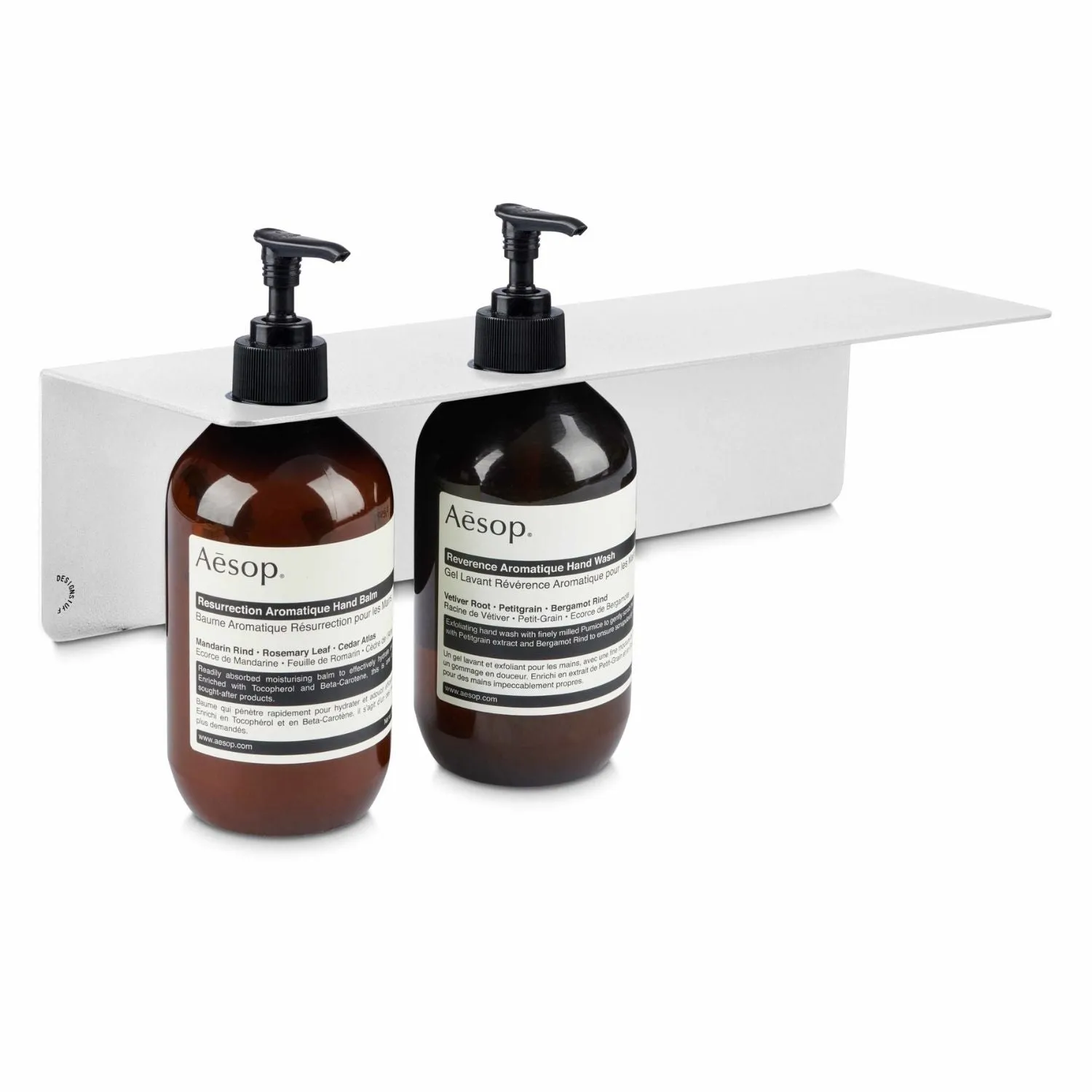 DESIGNSTUFF Shelf Dual Soap Dispenser Holder, White