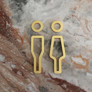 DESIGNSTUFF Signage, Restroom, Her/Him, Brushed Brass