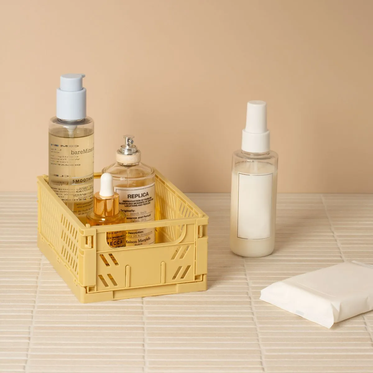 DESIGNSTUFF Slant Collapsible Crate, XS, 17x13cm, Straw (Set of 2)