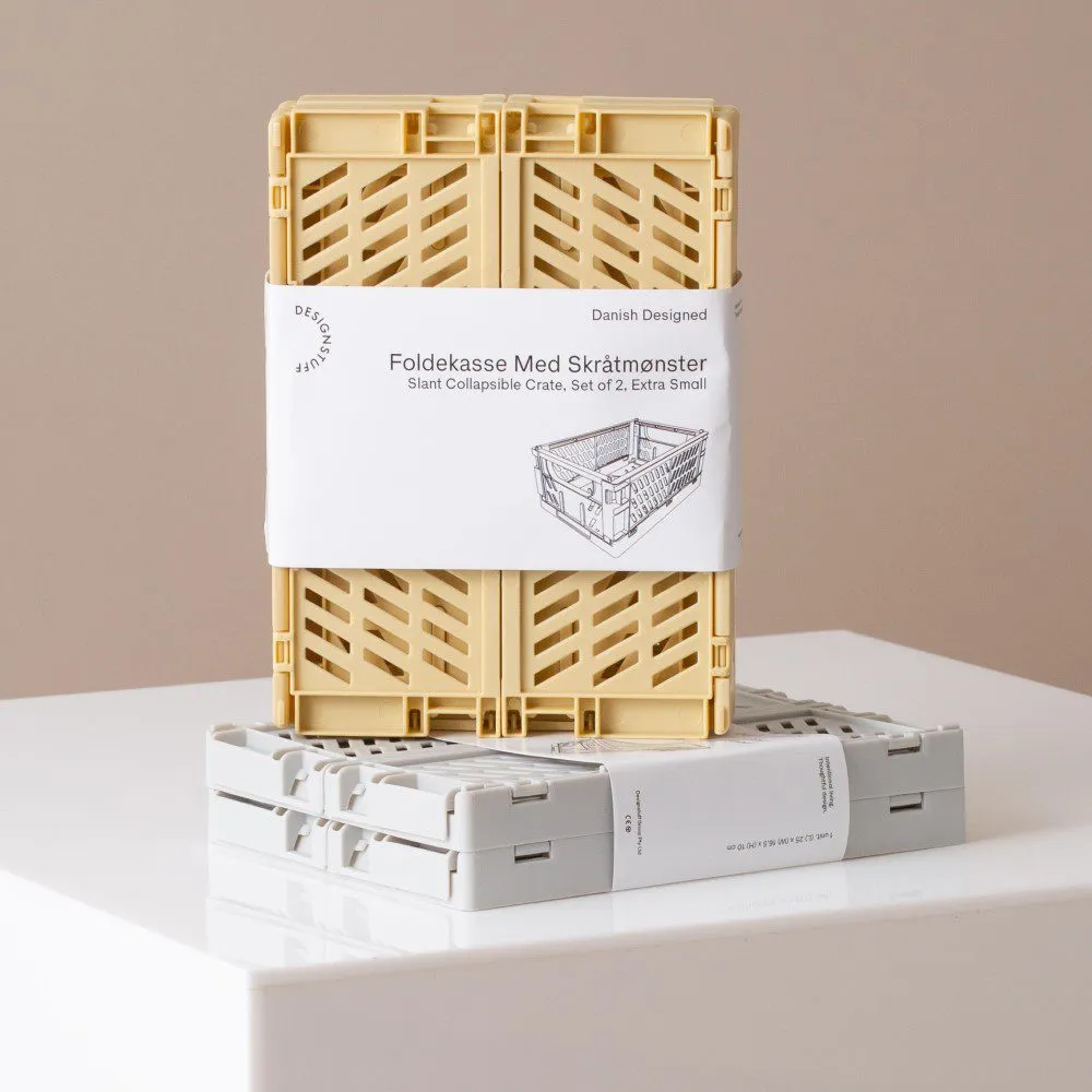 DESIGNSTUFF Slant Collapsible Crate, XS, 17x13cm, Straw (Set of 2)