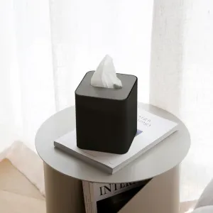 DESIGNSTUFF Square Tissue Box w/ Metal Lid, Black/Brushed Steel