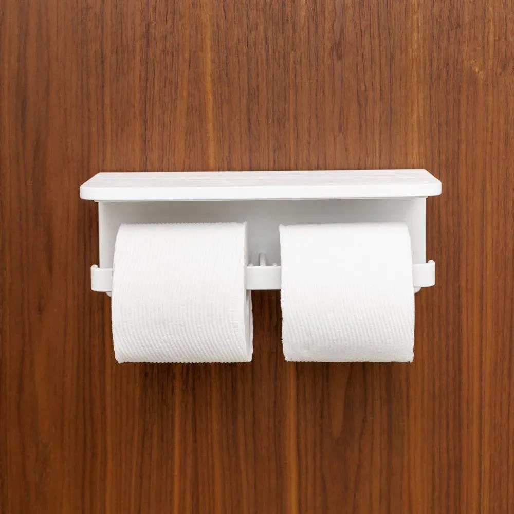 DESIGNSTUFF Toilet Roll Holder w/ Shelf Dual, White