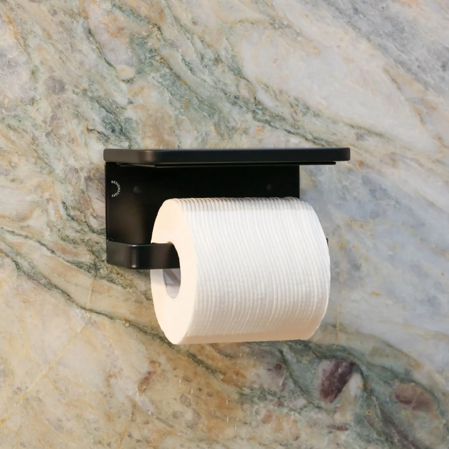 DESIGNSTUFF Toilet Roll Holder w/ Shelf Single, Black