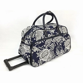 Vibrant Garden Floral Bouquet Motif Rolling Lightweight Carry On Duffel Bag, Printed Modern Graphic Save Today Event