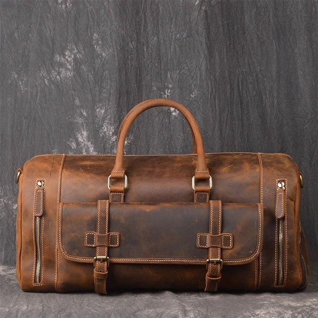 Dont Wait Save Today Crazy Horse Genuine Leather Travel Bag Men Vintage Travel Duffel Bag Big Cow Leather Carry On