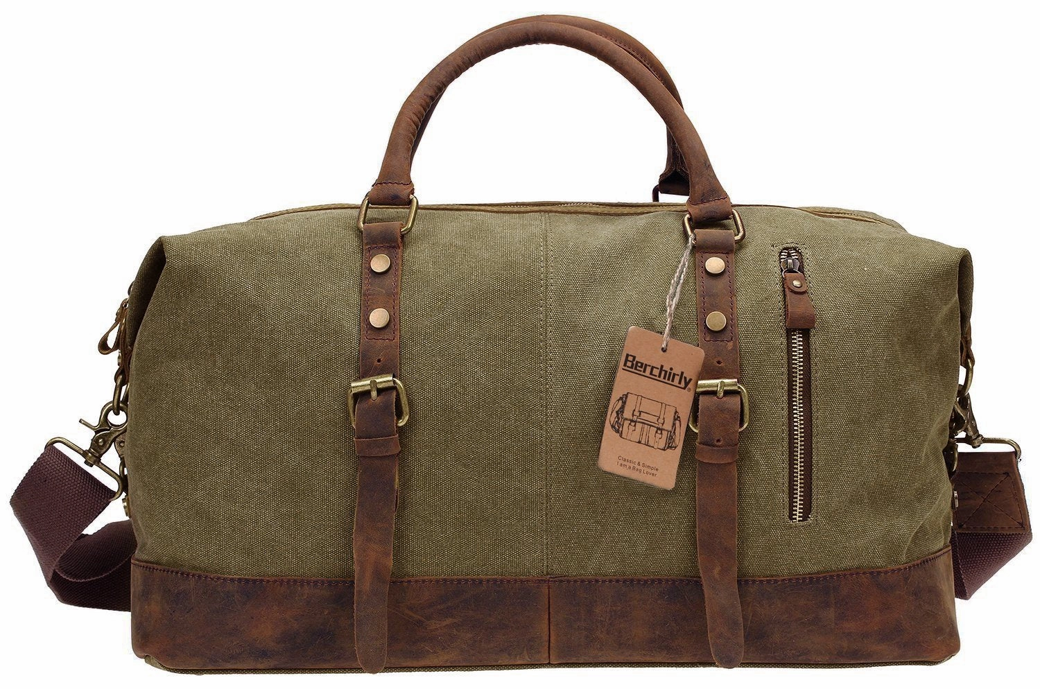 Duffel Bag, Berchirly 21" Large Canvas Leather Travel Sports Gym Bag Toiletry Bag Shoulder Carryon Luggage For Men Women - Army Green Hot Pick Deal