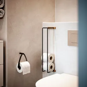 EKTA LIVING Bathroom Hand Towel and Toilet Roll Rack, Nature Oak Oiled/Black
