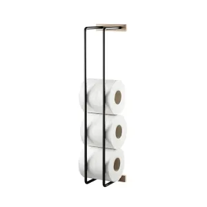 EKTA LIVING Bathroom Hand Towel and Toilet Roll Rack, Smoked Oak/Black