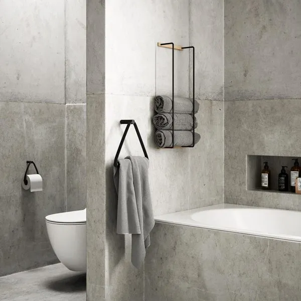 EKTA LIVING Towel Rack, Oiled Oak/Black Metal