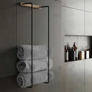 EKTA LIVING Towel Rack, Oiled Oak/Black Metal