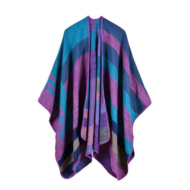 Limited Stock Hot Deal Winter Women'S Striped Poncho Scarf - 5 Colors