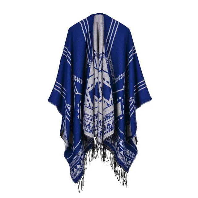 Flash Sale Alert Now Fashion Women'S Geometric Design Winter Poncho Scarf - 6 Colors