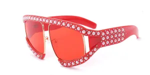 Trending Now Offer Clearance Sale Fashion Women'S Summer Sunglasses With Pearl Rivets - Red,Black