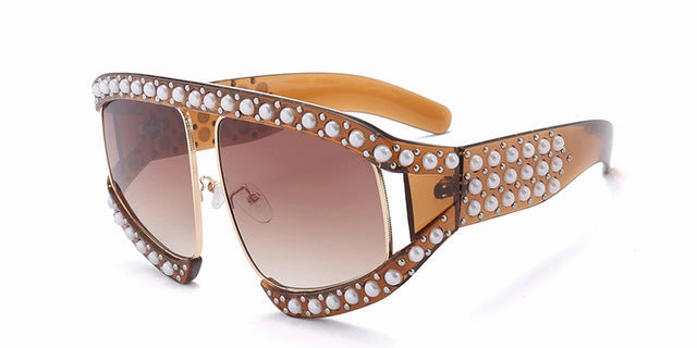 Fashion Women'S Summer Sunglasses With Pearl Rivets - Red,Black Shop the Best Deals