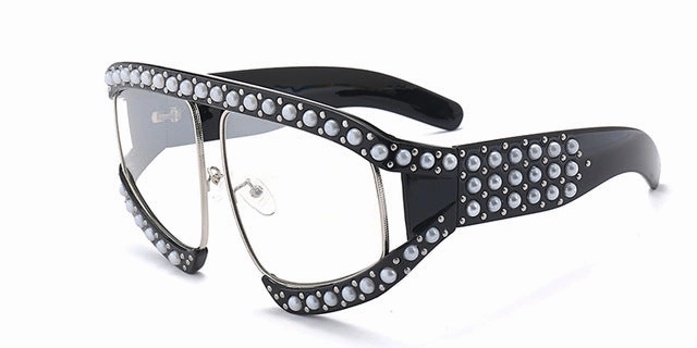 Last Chance Offer Hot Clearance Now Fashion Women'S Summer Sunglasses With Pearl Rivets - Red,Black