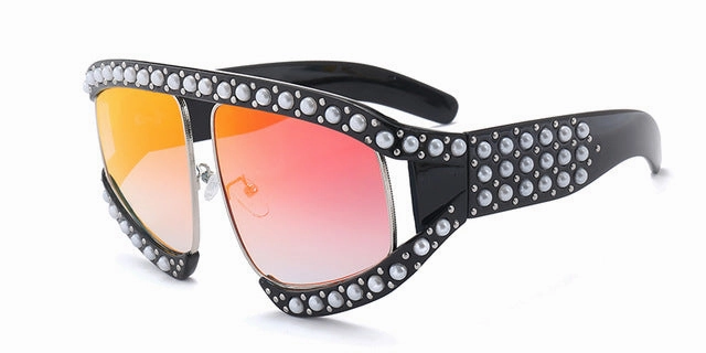 Fashion Women'S Summer Sunglasses With Pearl Rivets - Red,Black Dont Miss This Steal