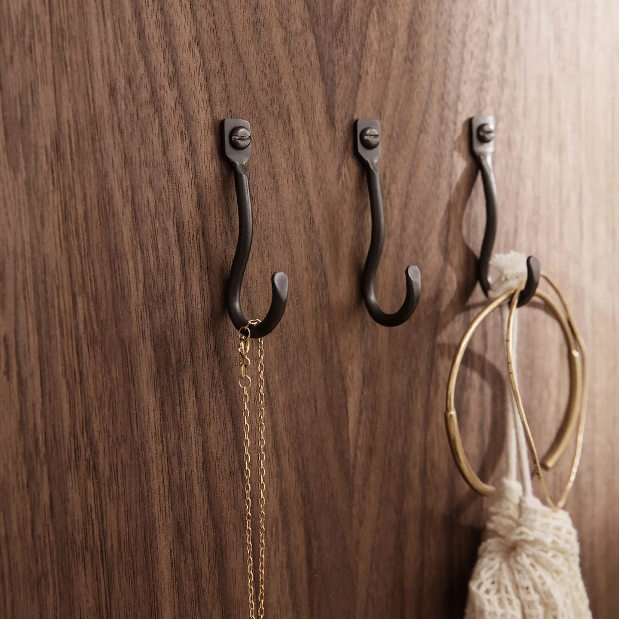 FERM LIVING Curvature Hooks, Black Brass (Set of 3)
