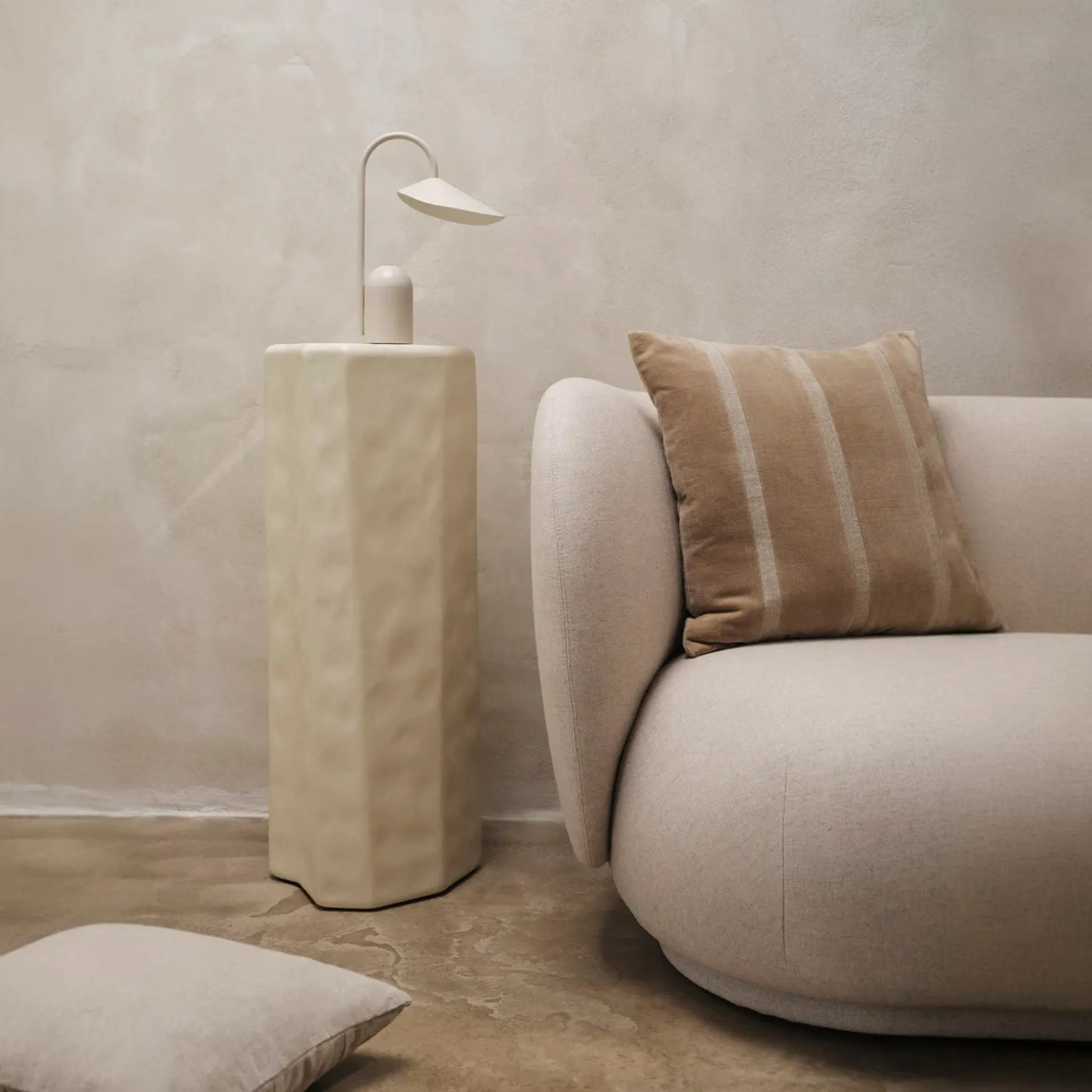 FERM LIVING Senti Stripe Cushion, Dark Sand/Linen