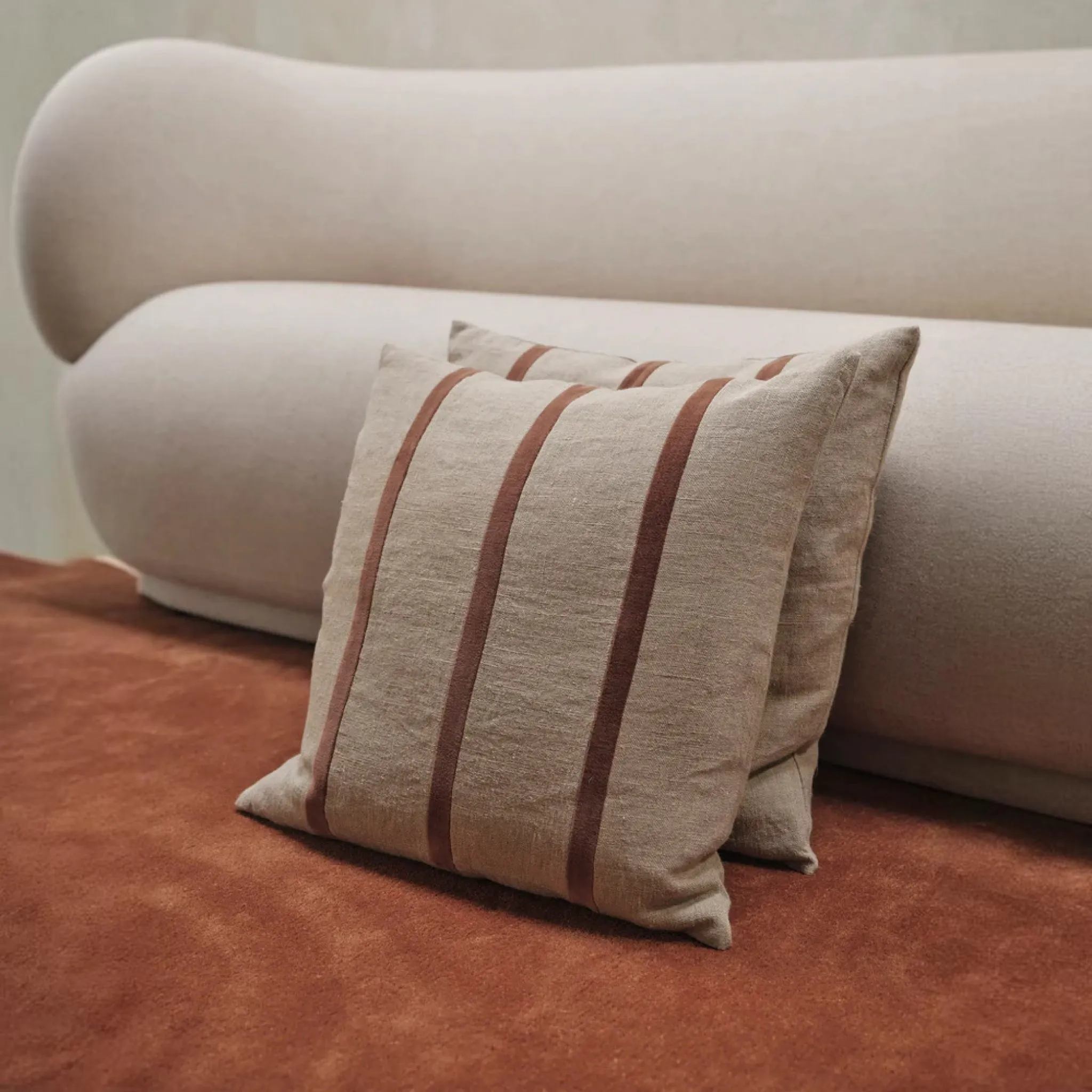 FERM LIVING Senti Stripe Cushion, Linen/Carob Brown