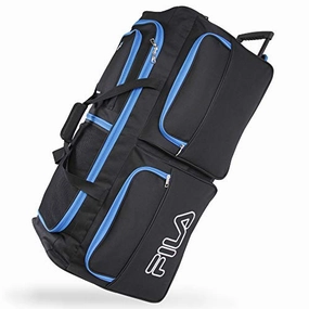 Fila 7-Pocket Large Rolling Duffel Bag, Black/Blue, One Size Limited Stock Offer