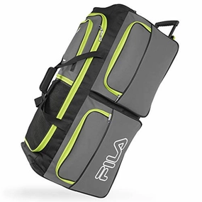 Todays Best Deal Fila 7-Pocket Large Rolling Duffel Bag, Grey/Neon Lime One Size