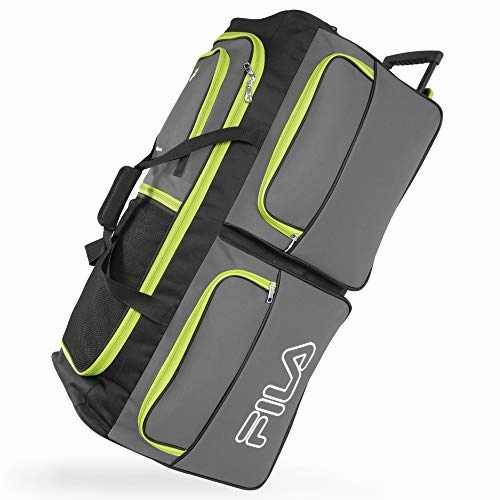 Todays Best Deal Fila 7-Pocket Large Rolling Duffel Bag, Grey/Neon Lime One Size