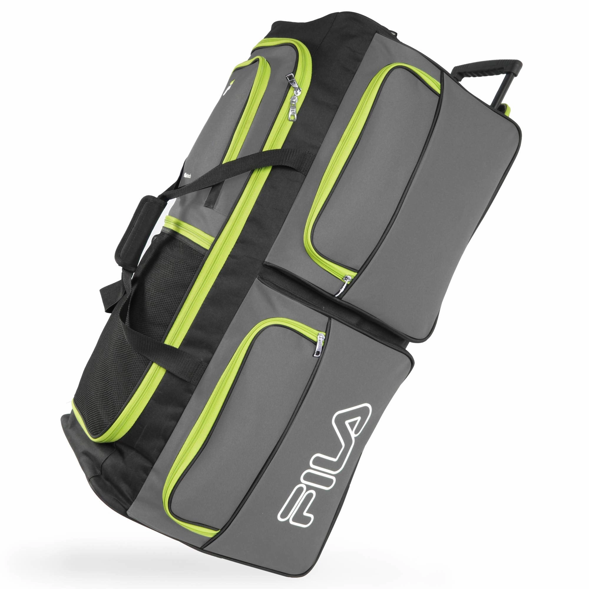 Best Price Online Dont Wait Save Fila 7-Pocket Large Rolling Duffel Bag, Grey/Neon Lime, One Size