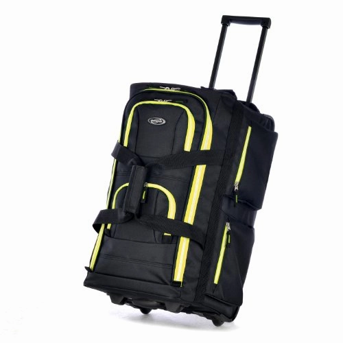 Olympia 22 Inch 8 Pocket Rolling Duffel, Black/Yellow, One Size Gift Sale Event Mega Savings Now