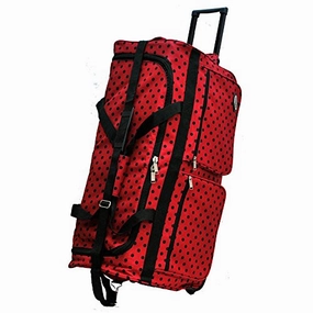 Last Chance Steal "E-Z Roll" 30" Fashionable Polka Dots Rolling Duffel Bag With 3 Colors (Red/Black Dots)