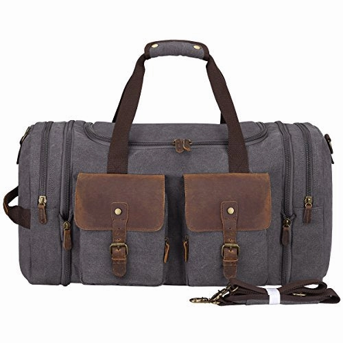 Special Price Today Shop the Savings Now S-Zone Leather Overnight Duffle Bag Canvas Travel Tote Duffel Weekend Bag Luggage