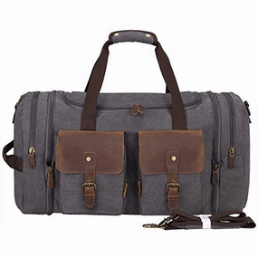 Special Price Today Shop the Savings Now S-Zone Leather Overnight Duffle Bag Canvas Travel Tote Duffel Weekend Bag Luggage