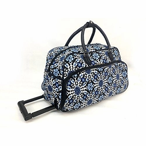 Exotic Wild Floral Medallion Motif Rolling Lightweight Carry On Duffel Bag, Modern Graphic Tribal Hot Pick Online