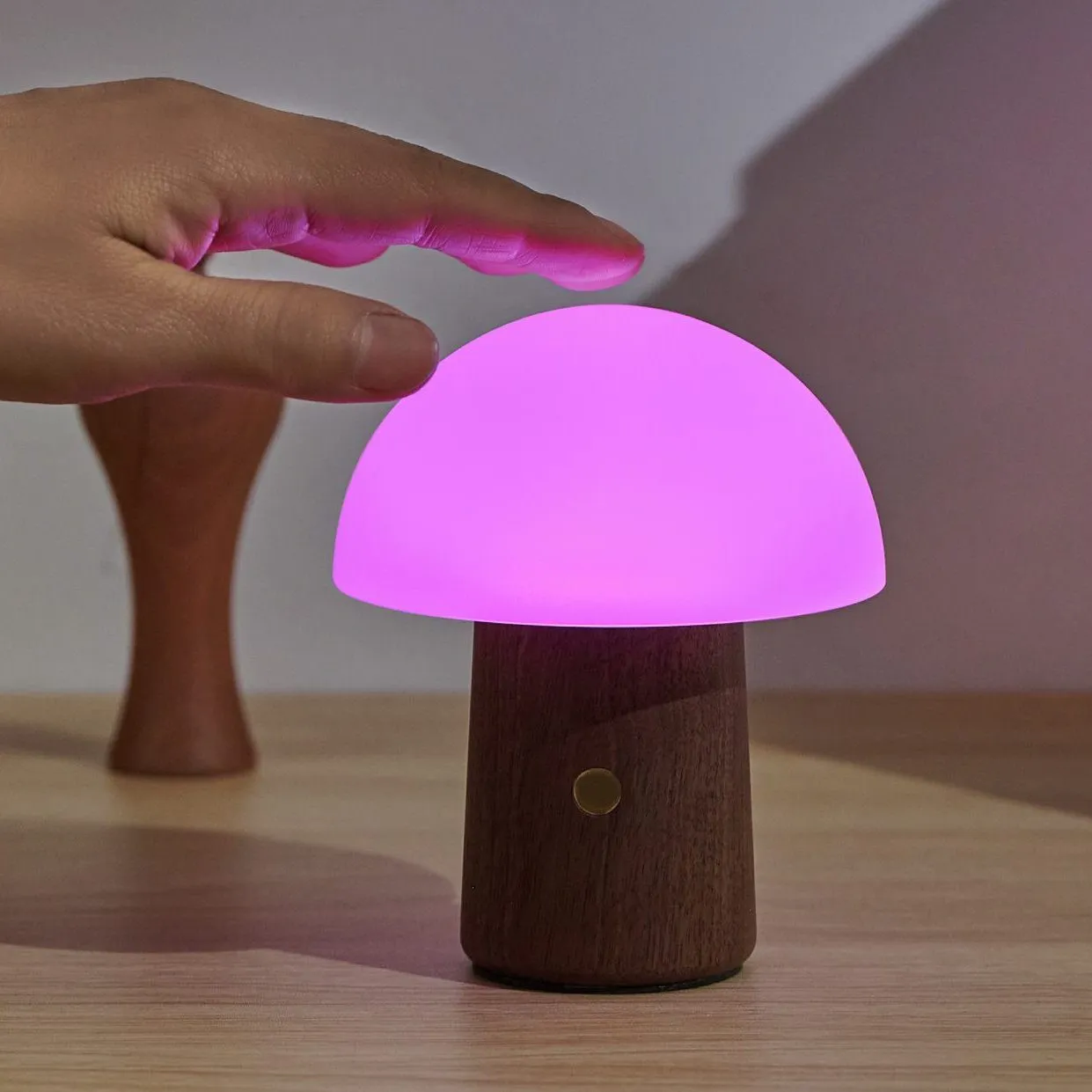 GINGKO Alice Mushroom LED Lamp Wireless, Mini, Walnut