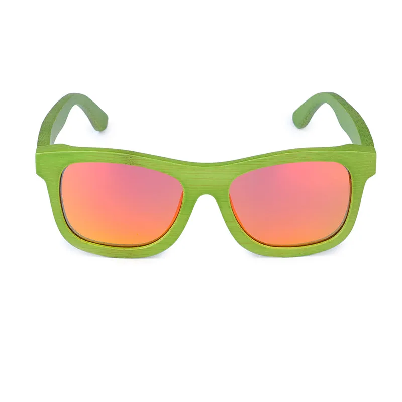 Green Bamboo Frame Wooden Sunglasses In Wood Box - Blue,Yellow Lenses Clearance Sale Trendy Picks Today