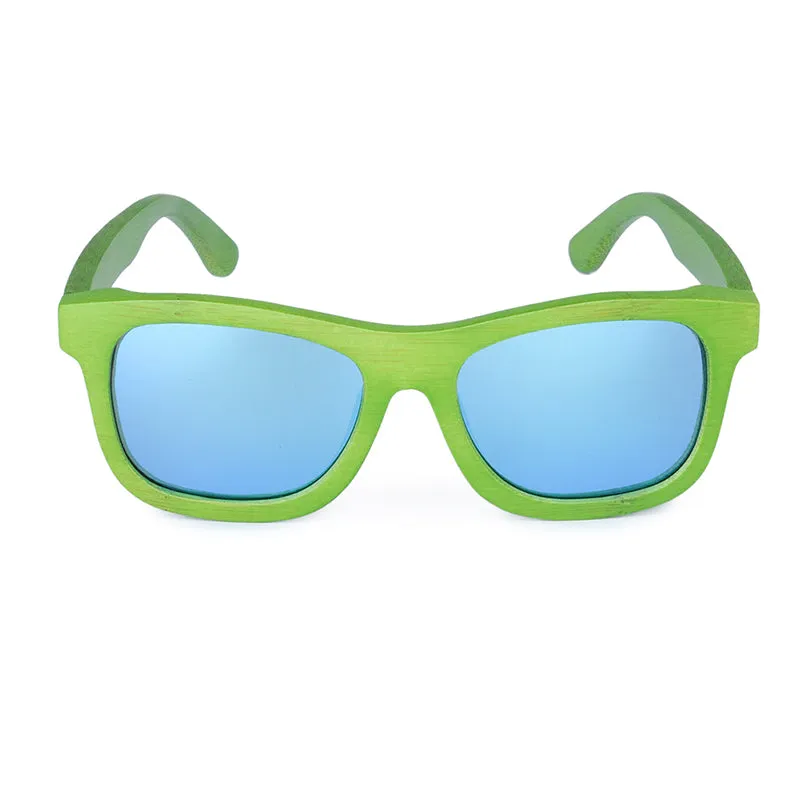 Unmissable Deal Today Green Bamboo Frame Wooden Sunglasses In Wood Box - Blue,Yellow Lenses
