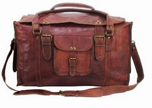 Hlc 21" Mens Retro Style Carry On Luggage Flap Duffel Leather Duffel Bag Sweet Deal Today
