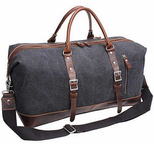 Trending Hot Picks Flash Sale Now Iblue Vinatge Leather Weekender Travel Bag Mens Duffel Bag Canvas B003(Xl 21'', Grey)