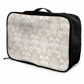 Travel Bags Baroque White Damask Seamless Portable Duffel Trolley Handle Luggage Bag Steal the Deal Now