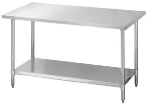Green World - TSW-2448E  - Work Table, 24?? W x48?? L, 18/430 stainless steel flat top w/turned down edges, with adjustable galvanized undershelf & legs with adjustable ABS bullet feet