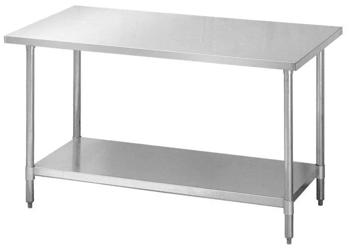 Green World - TSW-2448E  - Work Table, 24?? W x48?? L, 18/430 stainless steel flat top w/turned down edges, with adjustable galvanized undershelf & legs with adjustable ABS bullet feet