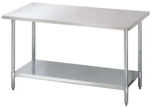 Green World - TSW-3096E  - Work Table, 30?? W x 96?? L, 18/430 stainless steel flat top w/turned down edges, with adjustable galvanized undershelf & legs with adjustable ABS bullet feet