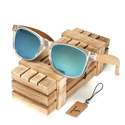 Handmade Polarized Sunglasses With Transparent Plastic Frame Colorful Lens And Bamboo Legs Dont Miss Out