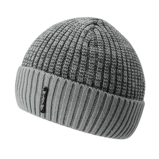 Knitted Winter Beanie Hats For Men With Velvet Interior - Red,Dark Gray,Black,Light Gray,Coffee,Blue Limited Time Discount
