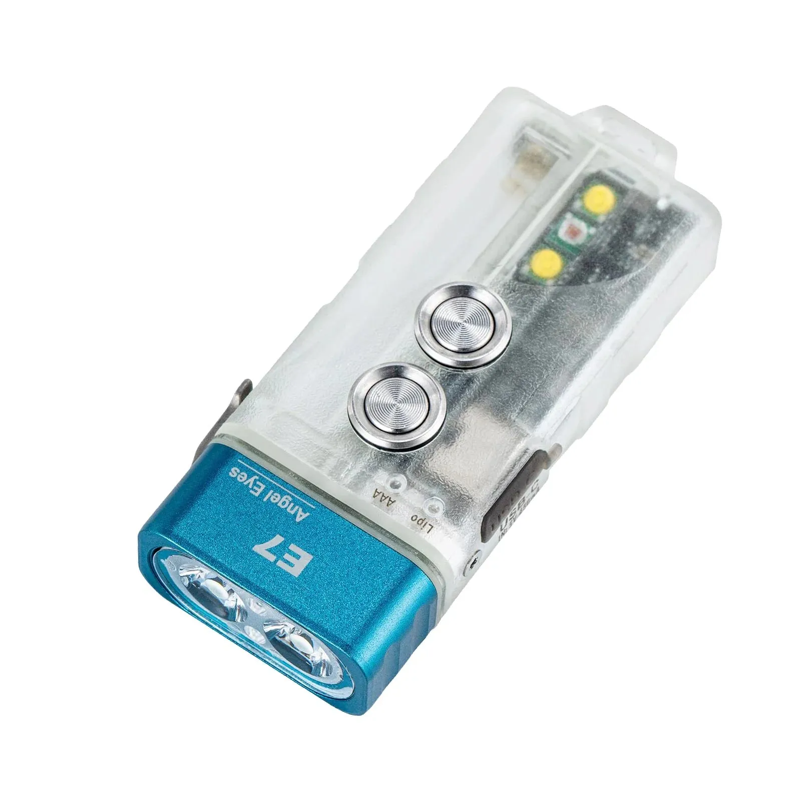 Exclusive Hot Pick Angel Eyes E7 Gitd Blue Keychain Flashlight