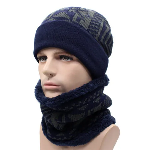 Mega Sale Now Men'S Fashion Winter Knitted Beanie With Collar Scarf - Black,Gray,Navy