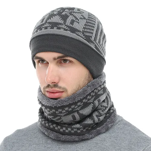 Men'S Fashion Winter Knitted Beanie With Collar Scarf - Black,Gray,Navy MustHave Deals