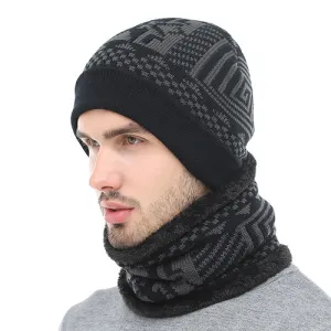 Online Exclusive Savings Shop Smart Deals Men'S Fashion Winter Knitted Beanie With Collar Scarf - Black,Gray,Navy