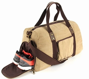 Mega Hot Offer Duffel Bag With Shoe Compartment Canvas Weekender Tote (Khaki)
