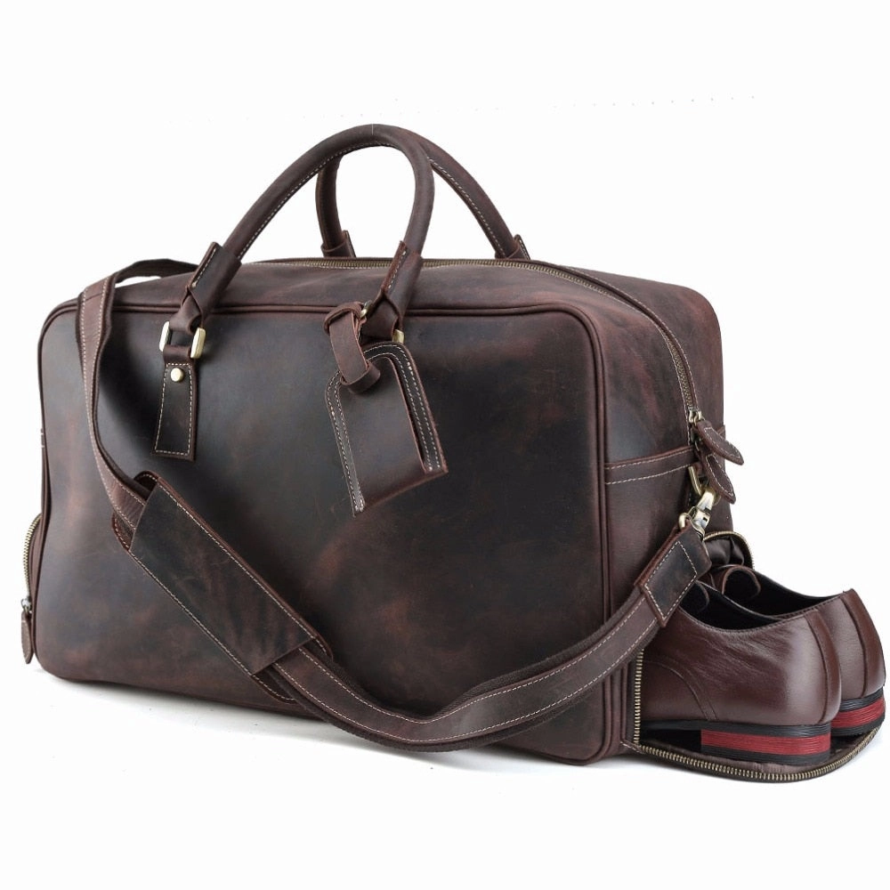 Hot Offer Inside Tiding Cowhide Travel Bag Weekender Carry On Luggage With Shoe Pouch Overnight Duffel Bag 1175