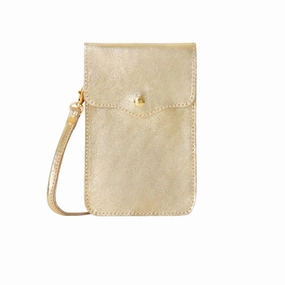 Italian Leather Crossbody Phone Pouch Gold Online Exclusive Offer
